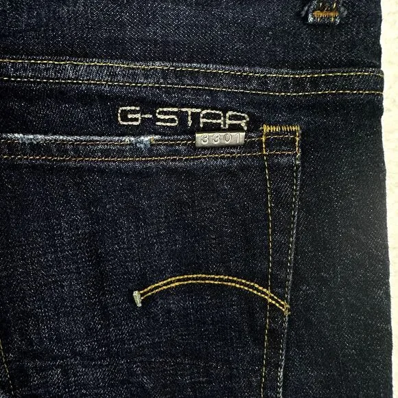 G Star Raw 3301 Jeans Mens Sz 32 x32 Blue Low Rise Button Fly Streetwear